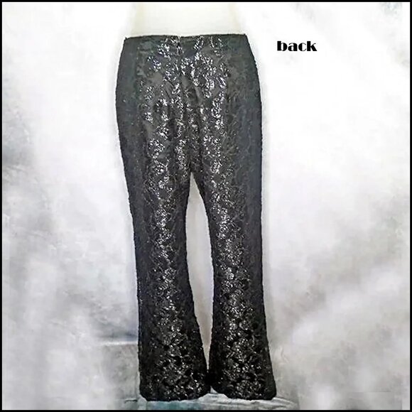 Vintage Black Lace Pants Bootcut with Sparkle, 80s Camp - Picture 3 of 16